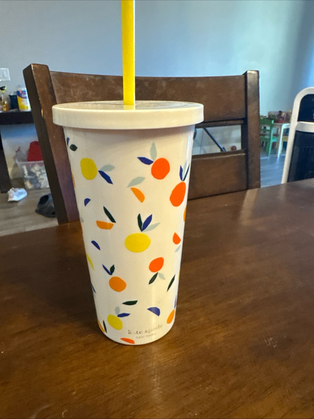 kate spade White Citrus Dot Tumbler with Yellow Straw